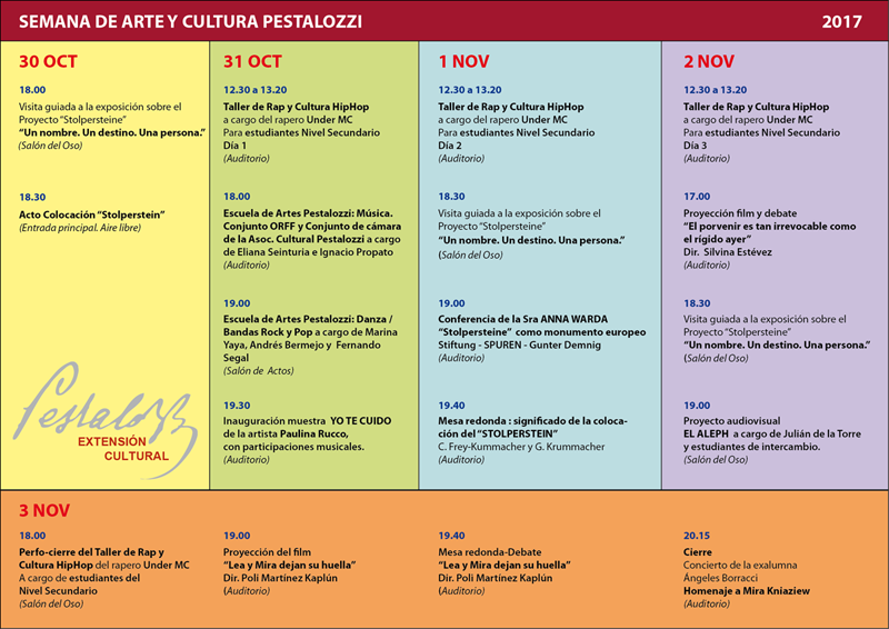 Cronograma Semana de Arte y Cultura Pestalozzi